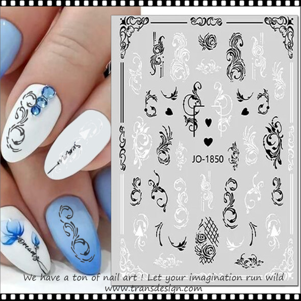 NAIL STICKER Frame, Ornate Floral and Swirl Accents #JO-1850