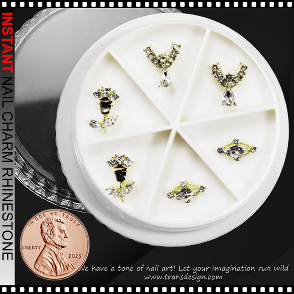 NAIL CHARM RHINESTONE Gold V LOVE Assorted Color 6/Case #1 - TDI, Inc
