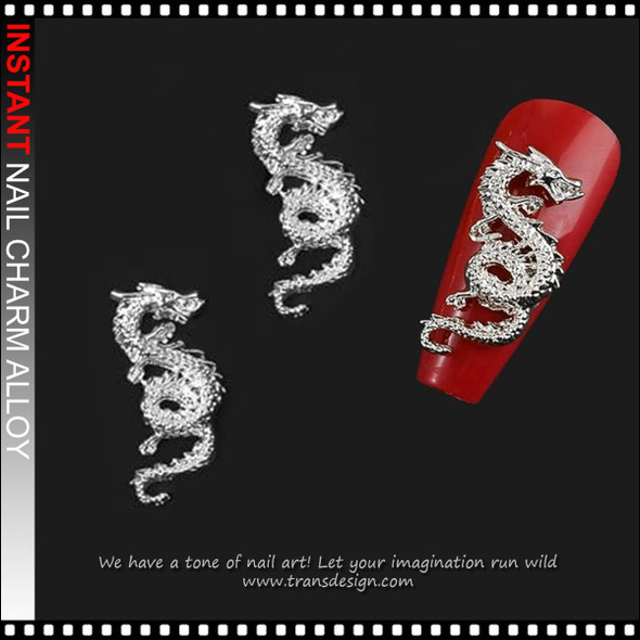 NAIL CHARM ALLOY Bright Silver Dragon Small 0.9" 6/Case