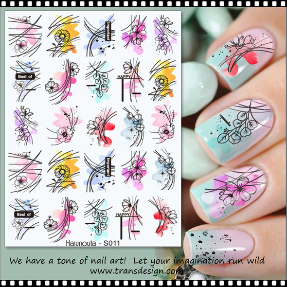NAIL STICKER Abstraction with Black Line Art #S011