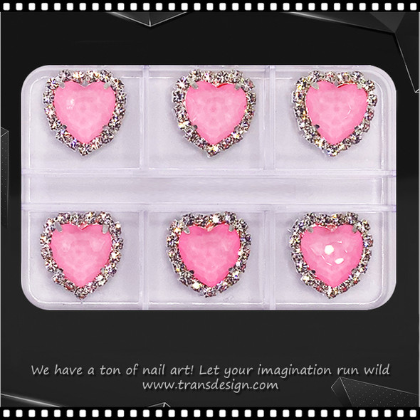 NAIL CHARM RHINESTONE Silver with Pink Heart 6/Case