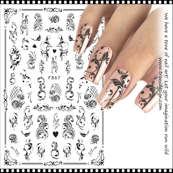 NAIL STICKER Backgrounds, Black Line Art #F867