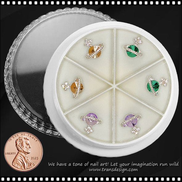 NAIL CHARM RHINESTONE Planet, Assorted Color 6/Wheel