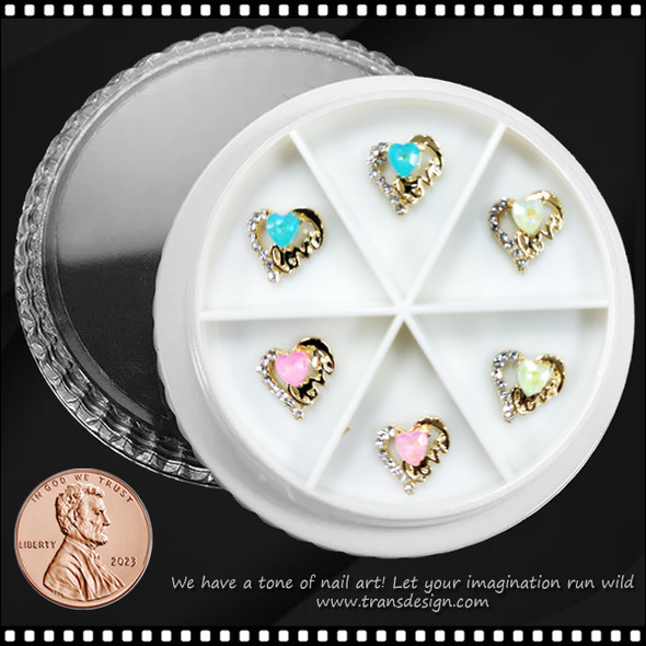 NAIL CHARM RHINESTONE Love & Heart Gold 6/Wheel #2