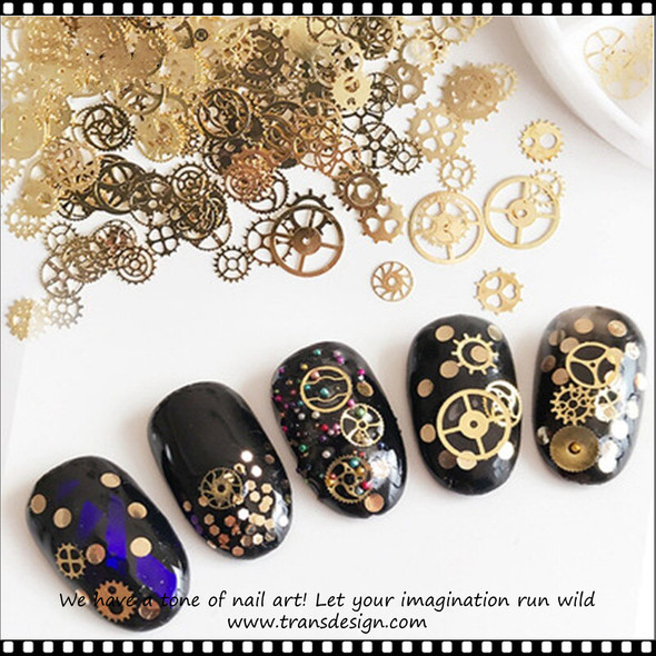 NAIL CHARM Assorted Gold & Rose Gold Time Gear Jar