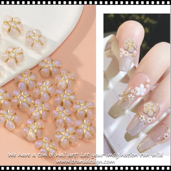 NAIL CHARM RESIN Iridescent Flower Shape Loose Beads 4/Pack *