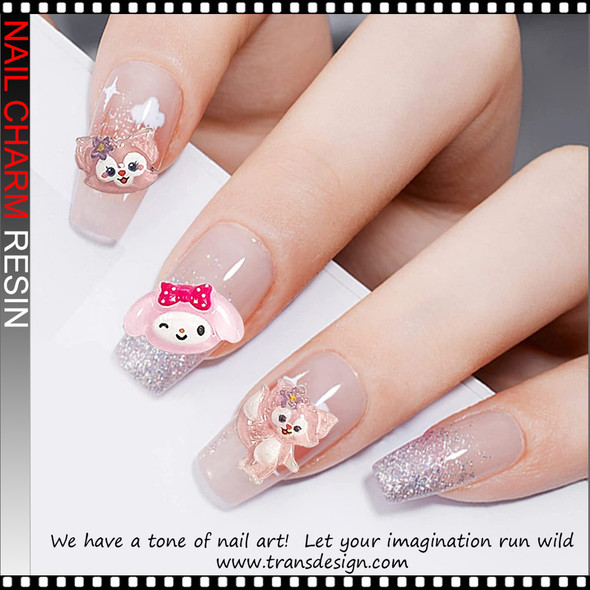 NAIL CHARM RESIN Sanrio Kuromi, Cinnamoroll, Fox, & Bear 12/Bag