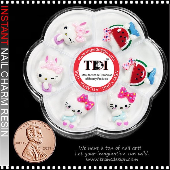 NAIL CHARM RESIN Hello Kitty, Watermelon 6/Case 
