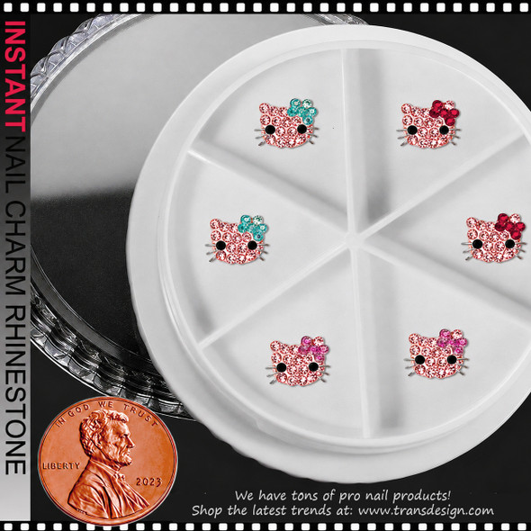 NAIL CHARM RHINESTONE Hello Kitty on Pink, Red & Blue Bows 6/Case *