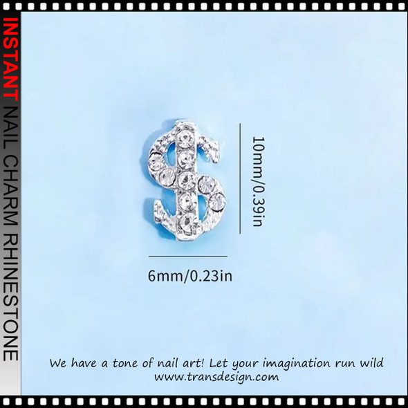 NAIL CHARM RHINESTONE Silver Dollar 6/Case