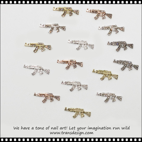 NAIL CHARM RHINESTONE Gold, Rose Gold & Silver Gun 15/Pack
