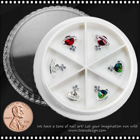 NAIL CHARM RHINESTONE Planet Silver 6/Case #2