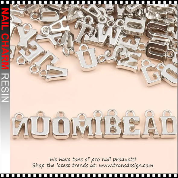 NAIL CHARM RESIN Big Alphabet Acrylic Spacer Bead Silver 100/Bag NAIL CHARM RESIN Big Alphabet Acrylic Spacer Bead Silver 100/Bag