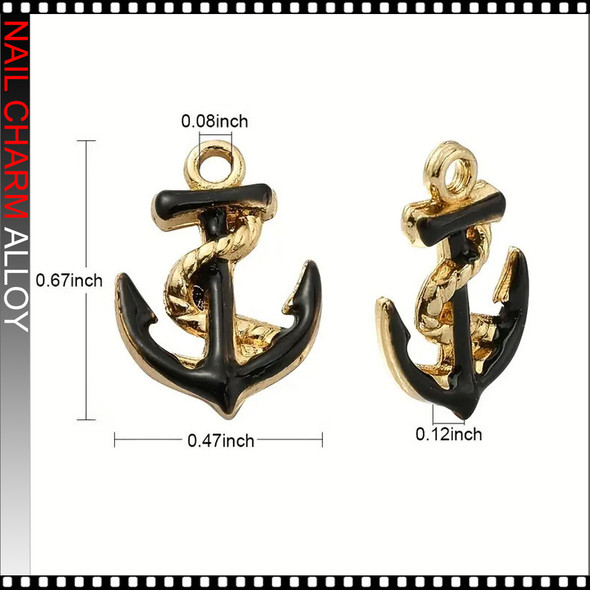NAIL CHARM ALLOY Golden Plated Enamel Ship Anchor Pink & Teal  20/Pack *
