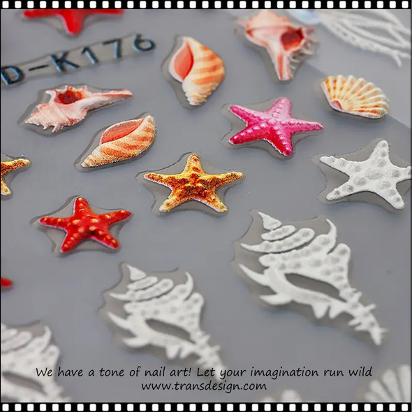 NAIL STICKER Marine Life Starfish & Seashell #5D-K176