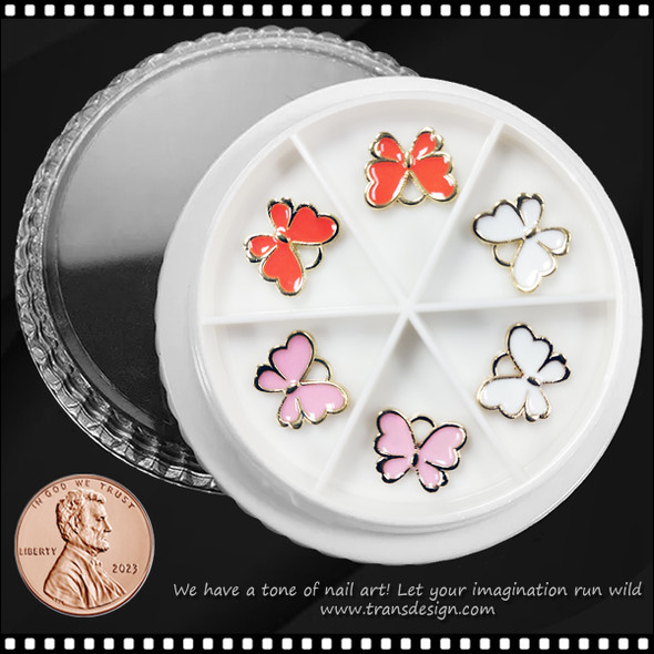 NAIL CHARM ALLOY Orange, Pink, & White Butterfly 6/Case *