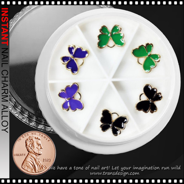 NAIL CHARM ALLOY Blue, Green, & Black Butterfly 6/Case *