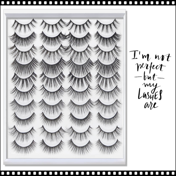 INSTANT EYELASH Doll Eye Styles, C-Curl, Multi-Sizes, Light Volume,  Wispy Lashes, 20 Pairs/Pack  #G1001