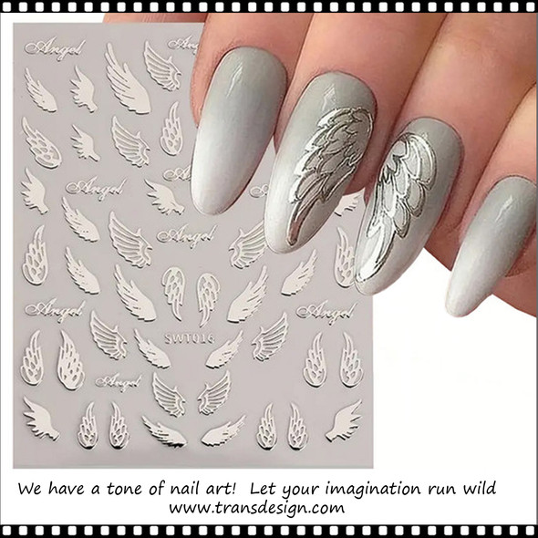  NAIL STICKER Abstraction, Angle, Wing, Silver #SWTO16