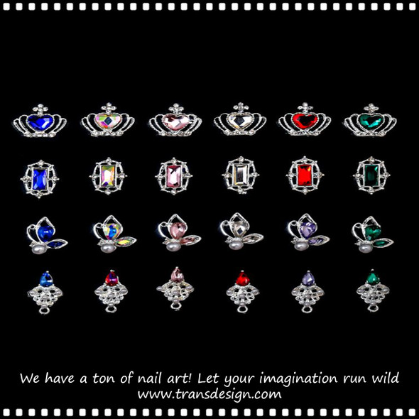 CHARM ALLOY Silver Crystal Assorted Shape & Color 120/Case