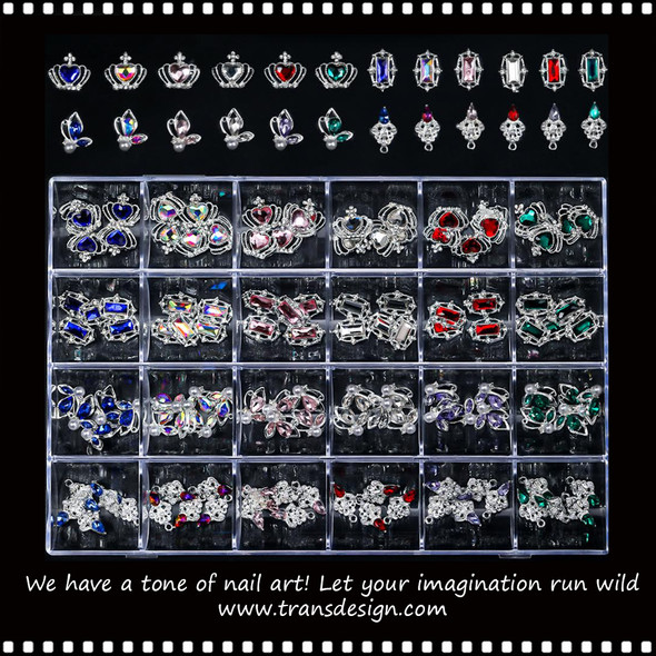 CHARM ALLOY Silver Crystal Assorted Shape & Color 120/Case