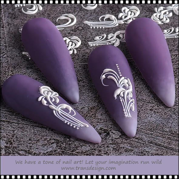 NAIL STICKER 3D  Abstraction, Embossed Lace, White # STZ-5D14