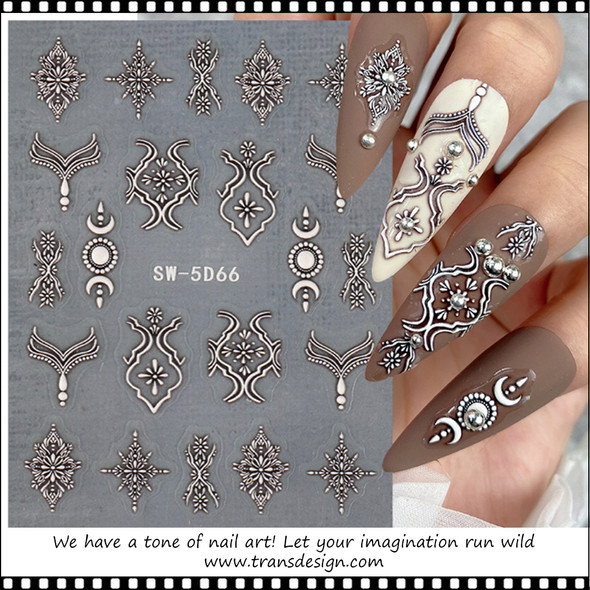 NAIL STICKER 3D Abstraction, Fashion Totem, Silver #SW-5D66