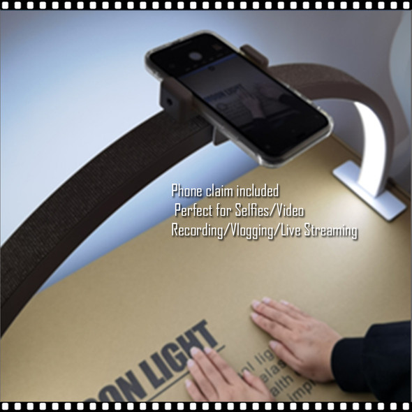 TABLE LED LAMP Black Half Moon, Rhinestone Edge, 29.25" Length,Phone Holder, 50 Watt