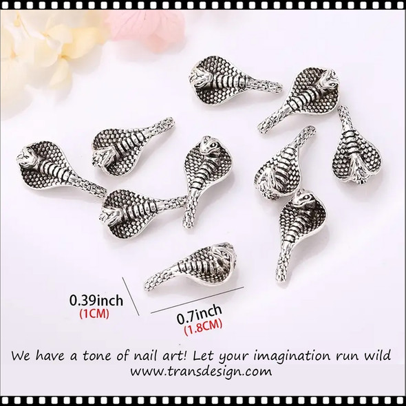 NAIL CHARM ALLOY Silver Cobra Snake 6/Pack
