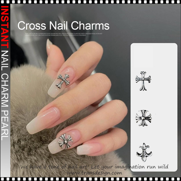 NAIL CHARM ALLOY Dark Silver Cross 12/Case