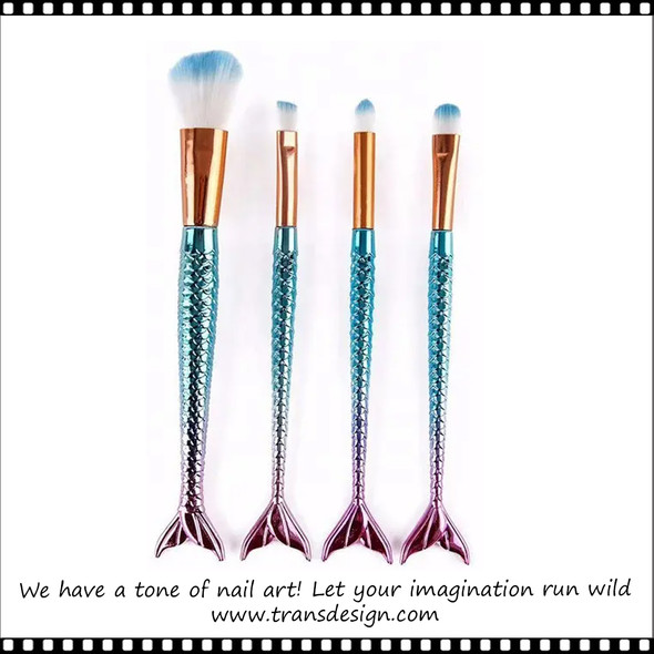 MAKEUP BRUSH Assorted Mermaid White/Blue 4/Set