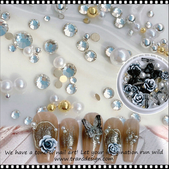 NAIL CHARM Assorted Camellia, Bowknot & Butterfly Pink  Jar #MYZH-076