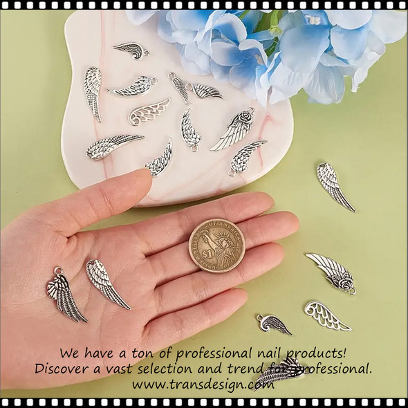 NAIL CHARM ALLOY Silver Angel Wing 6 Pair/Pack