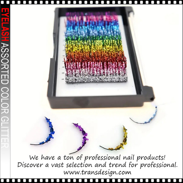 EYELASH Volume, 12 Assorted Color  Glitter, D Curve, 13mm | 0,51" Length