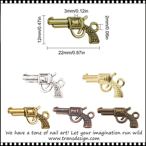 NAIL CHARM ALLOY Assorted Gun Collection 6 Pairs/Pack *