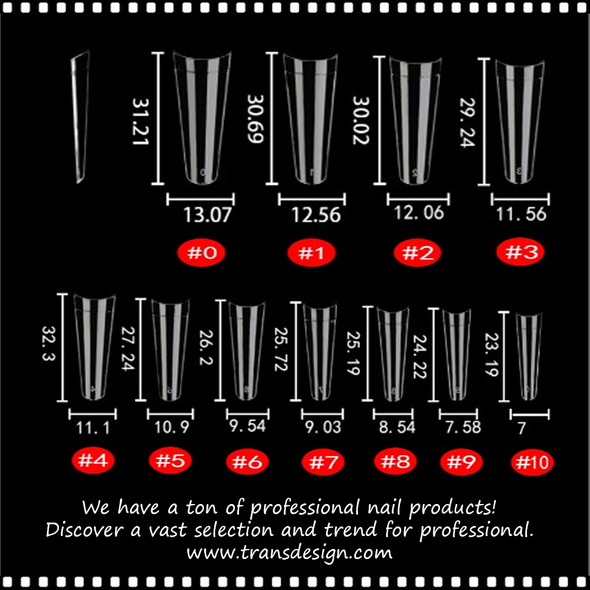INSTANT Tip Straight Coffin, Round, Half Cover, Clear, X-Long, No C, 550/Case #YS-166