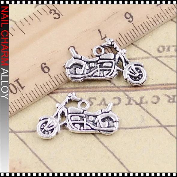 NAIL CHARM ALLOY Vintage Silver Color Motorcycle 10pcs/Pack