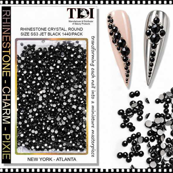 RHINESTONE CRYSTAL Round, Size SS3, Jet Black 1440/Pack
