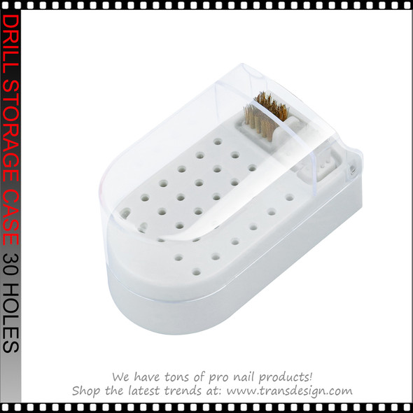 30 Holes Nail Drill Bits Storage Case With Cleaning Brush White