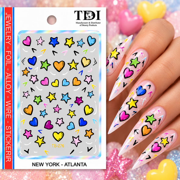 5D NAIL STICKER – COLORFUL HEARTS & STARS #TB-276