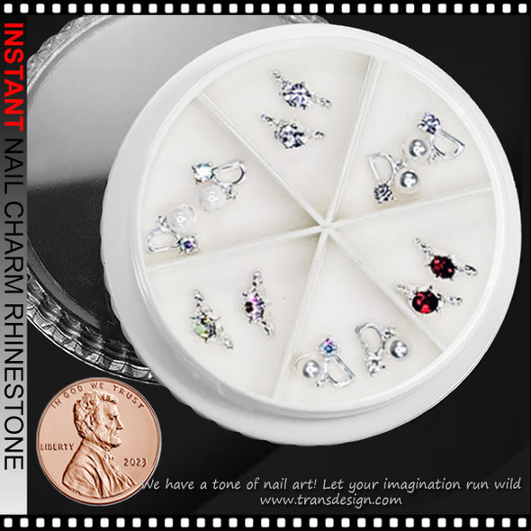 NAIL CHARM RHINESTONE & PEARL Japanese Style Mixed Silver 12/Case