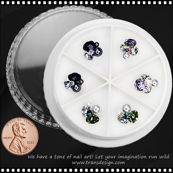 NAIL CHARM RHINESTONE & PEARL Large Design #1 6/Wheel