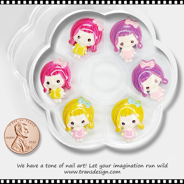 NAIL CHARM RESIN Mixed Girl Cartoon 6/Case #3 *