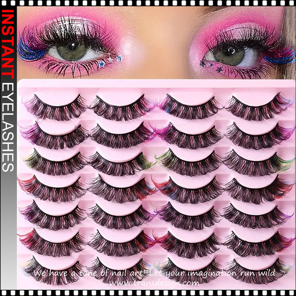 EYELASHES With Color Fluffy Colored Lashes D Curl 14 Pairs