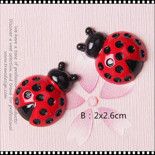 NAIL CHARM RESIN Pink, Teal, & Red Ladybug 6/Case *