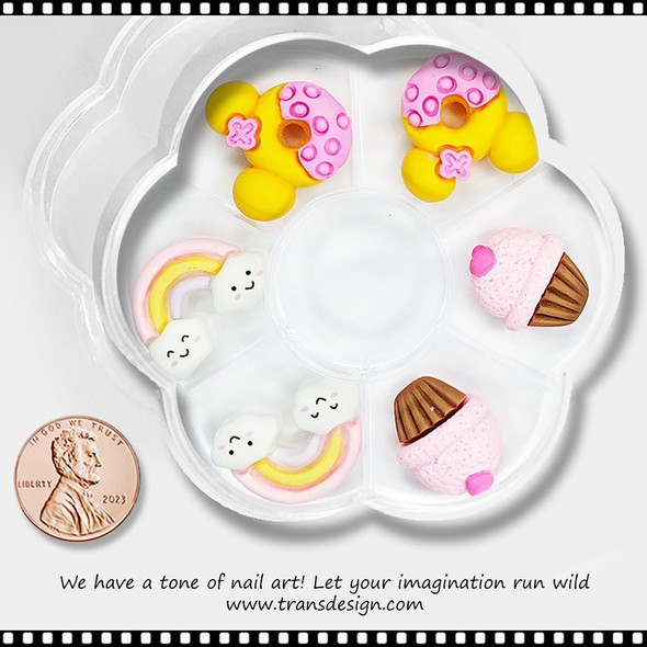 NAIL CHARM RESIN Cupcake, Mickey Ears Donut, & Rainbow 6/Case