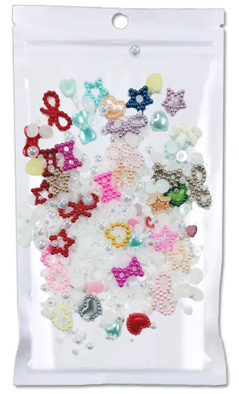 NAIL CHARM RESIN Colour mixture Heart, Star, Bows, Round Pearls  ~ 300/Pack