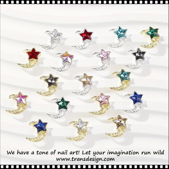 NAIL CHARM RHINESTONE Moon Star Shape Metal 10/Pack 