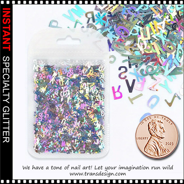 INSTANT GLITTER Silver Hologram Alphabet 2.5g. Pack