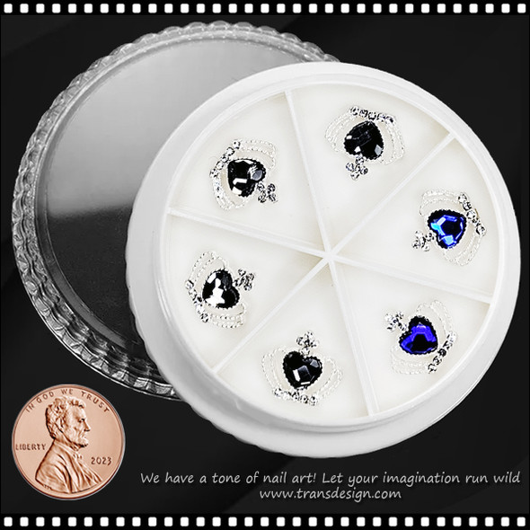 NAIL CHARM RHINESTONE Heart Cross Black & Blue 6/Wheel 